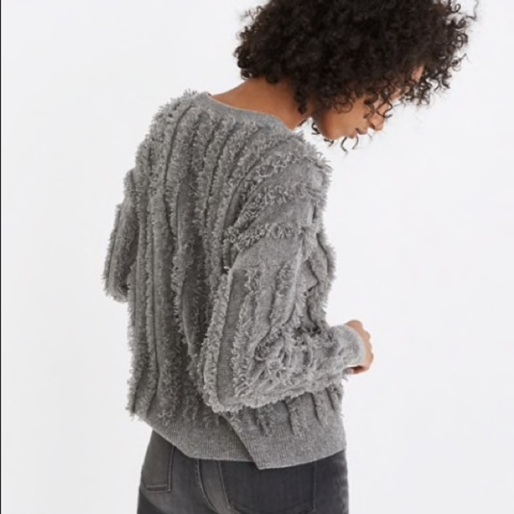 Madewell Fringe Sweater Grey NWOT - Picture 2 of 7